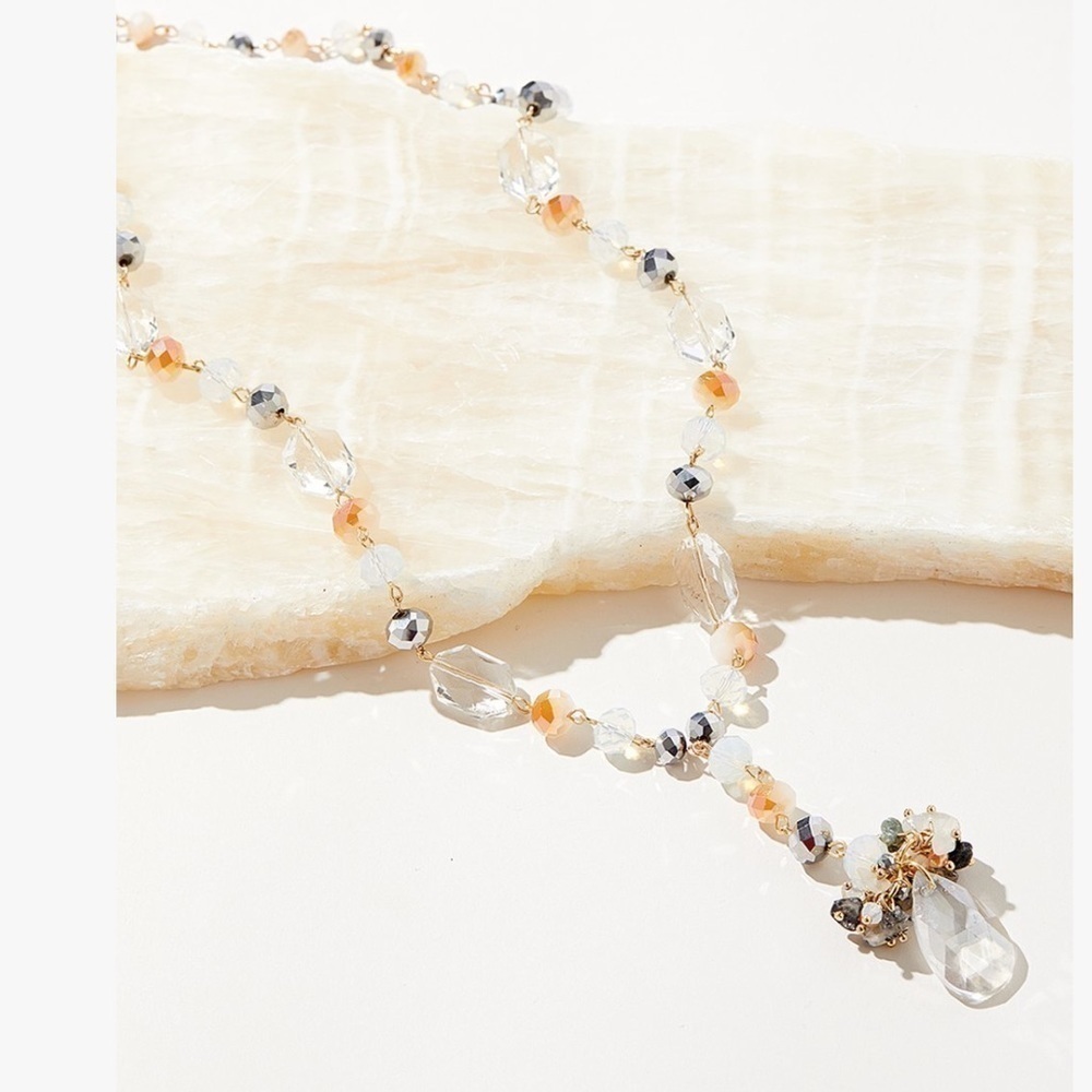 Felicia Jewelry Austrian Crystal Peach And White Jasper Pendant Necklace